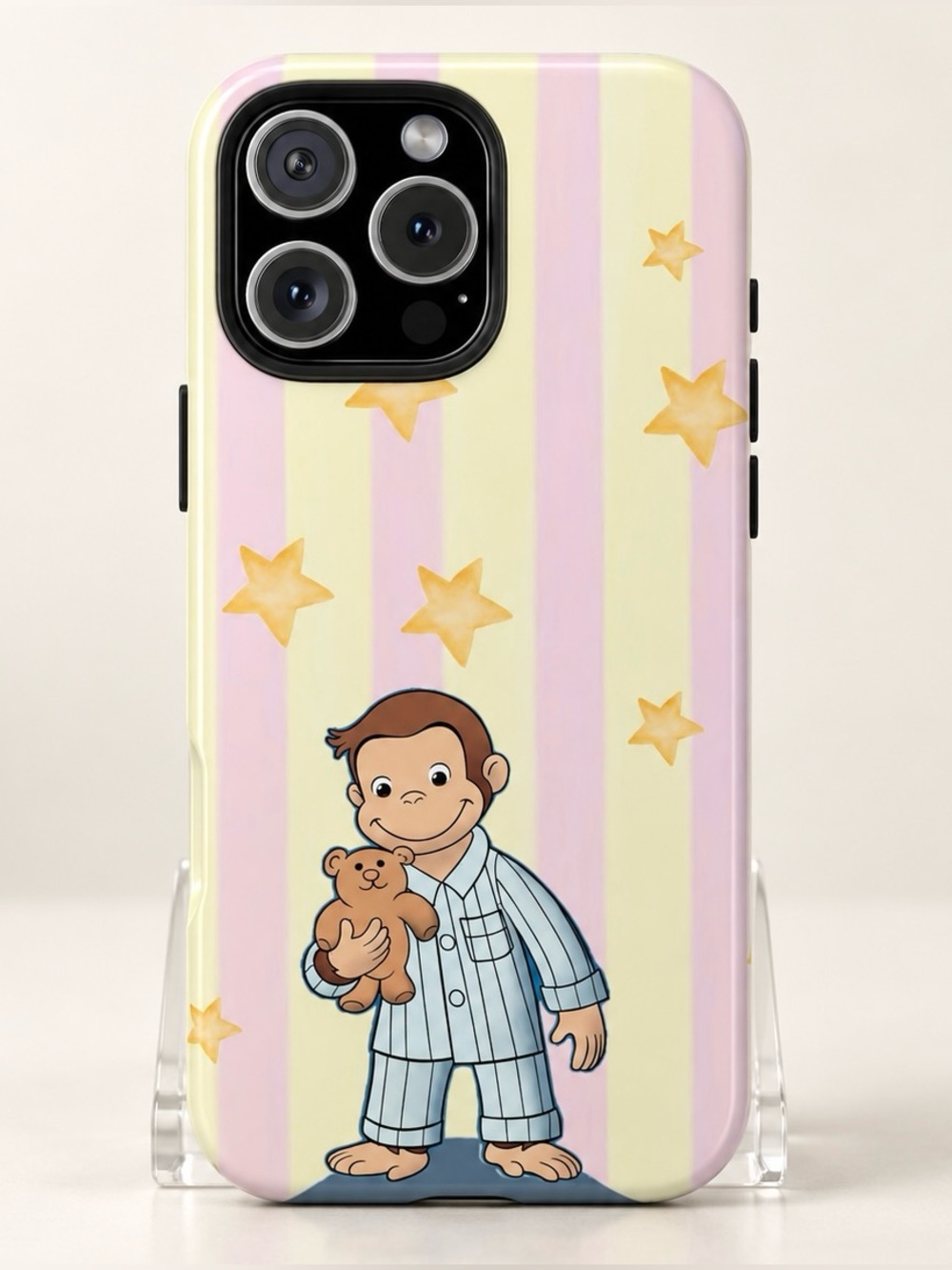 Curious George Pajama Bear Pastel Striped Stars Aesthetic Tough Phone Case